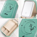 Personalized Zodiac Birth Flower Leather Name Jewelry Box with Adjustable LED Makeup Mirror Travel Essentials Birthday Gift for Women Girls
