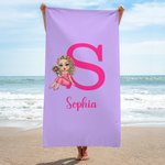 Personalized Multicolor Cartoon Graduate Initial Oversized Quick Dry Beach Towel with Name Graduation Beach Pool Party Gift for Women