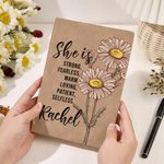 Personalized She Is Strong Birth Flower A6 Notebook with Name and 200 Lined Pages Positive Affirmation Birthday Mother's Day Gift for Women