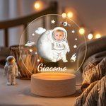 Luce notturna a LED personalizzata con nome e design dell'astronauta con foto base in legno decorazione per cameretta regalo di compleanno per bambini