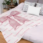 Personalised Girly Pink Coquette Bow Soft Throw Blanket with Repeating Names Trendy Home Decor Birthday Gift for Women Girls
