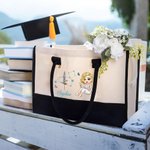 Personlig tegneserie Graduate Horoskop Birth Flower Canvas Large Tote Bag med navn Bursdag Graduation Gave til kvinner 3