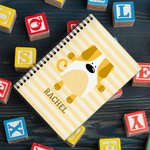 Personalized Cute Cartoon Dog Cat Animal A5 Spiral Stripes Notebook with 120 Lined Pages and Name Birthday Back to School Gift for Kids