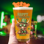 Personalised Lucky Shamrock Highland Cow 16oz Beer Glass with Name and Text Happy St. Patrick's Day Home Kitchen Accessories Gift for Family