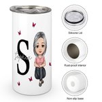 Taza para sorber con nombre, tapa y asa, personalizada, multicolor, con mariposa, personaje de dibujos animados, iniciales, 12 oz, regalo de cumpleaños para ancianos