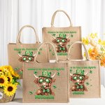 Personalised Lucky Shamrock St. Patrick's Day Highland Cow Large Jute Tote Bag with Name and Text Irish Festival Religious Gift for Family Friends