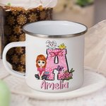 Personalisierte Cartoon-Charakter Hase Küken Bow Initial 12oz Emaille Becher mit Namen Ostern Party Geschenk für Kinder