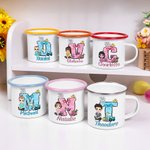 Personalisierte Cartoon-Charakter Hase Küken Bow Initial 12oz Emaille Becher mit Namen Ostern Party Geschenk für Kinder