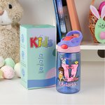 Personalisierte Cartoon-Figur Trinkflasche mit Initiale Hase Henkel und Strohhalm 475 ml Ostern Schulanfang Geschenk für Kinder Junge Mädchen