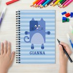 Personalized Cute Cartoon Dog Cat Animal A5 Spiral Stripes Notebook with 120 Lined Pages and Name Birthday Back to School Gift for Kids