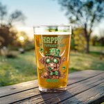 Personalised Lucky Shamrock Highland Cow 16oz Beer Glass with Name and Text Happy St. Patrick's Day Home Kitchen Accessories Gift for Family