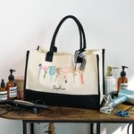 Personalisierte Blume Haartrockner Hair Stylist Tools Canvas Tragetasche mit Namen Geburtstag Geschenk für Friseur Hairstylist