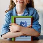 Personalized Cute Cartoon Dog Cat Animal A5 Spiral Stripes Notebook with 120 Lined Pages and Name Birthday Back to School Gift for Kids