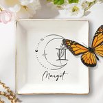 Constellation Zodiac Flower Sign Square Trinket Jewelry Dish avec Name Birthday Wedding Gift for Women