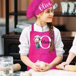 Grembiule e cappello da chef personalizzati con nome e 36 animali carini, taglia regolabile - Regalo di compleanno per bambini