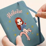 Personalised Zodiac Cartoon Character A7 Leather Pocket Notebook with Name Anniversary Birthday Gift for Family Friends