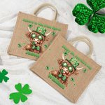 Personalised Lucky Shamrock St. Patrick's Day Highland Cow Large Jute Tote Bag with Name and Text Irish Festival Religious Gift for Family Friends