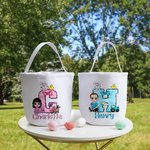 Personalized Cartoon Character Bunny Chick Bow Initial Candy Storage Bucket Bag with Name Easter Egg Hunting Gift for Kids