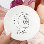 Personalized Constellation Zodiac Sign Flower Round Ceramic Trinket Jewellery Dish with Name Birthday Wedding Gift for Women