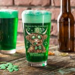 Personalised Lucky Shamrock Highland Cow 16oz Beer Glass with Name and Text Happy St. Patrick's Day Home Kitchen Accessories Gift for Family