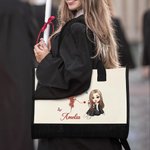 Personlig tegneserie Graduate Horoskop Birth Flower Canvas Large Tote Bag med navn Bursdag Graduation Gave til kvinner 2