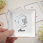 Constellation Zodiac Flower Sign Square Trinket Jewelry Dish avec Name Birthday Wedding Gift for Women