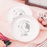 Personalized Constellation Zodiac Sign Flower Round Ceramic Trinket Jewellery Dish with Name Birthday Wedding Gift for Women