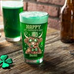 Personalised Lucky Shamrock Highland Cow 16oz Beer Glass with Name and Text Happy St. Patrick's Day Home Kitchen Accessories Gift for Family