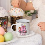 Personalisierte Cartoon-Charakter Hase Küken Bow Initial 12oz Emaille Becher mit Namen Ostern Party Geschenk für Kinder