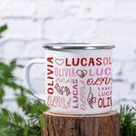 Personalisierte Herz Wiederholung Name des Paares 11oz Emaille Becher Geburtstag Valentinstag Geschenk für Paar