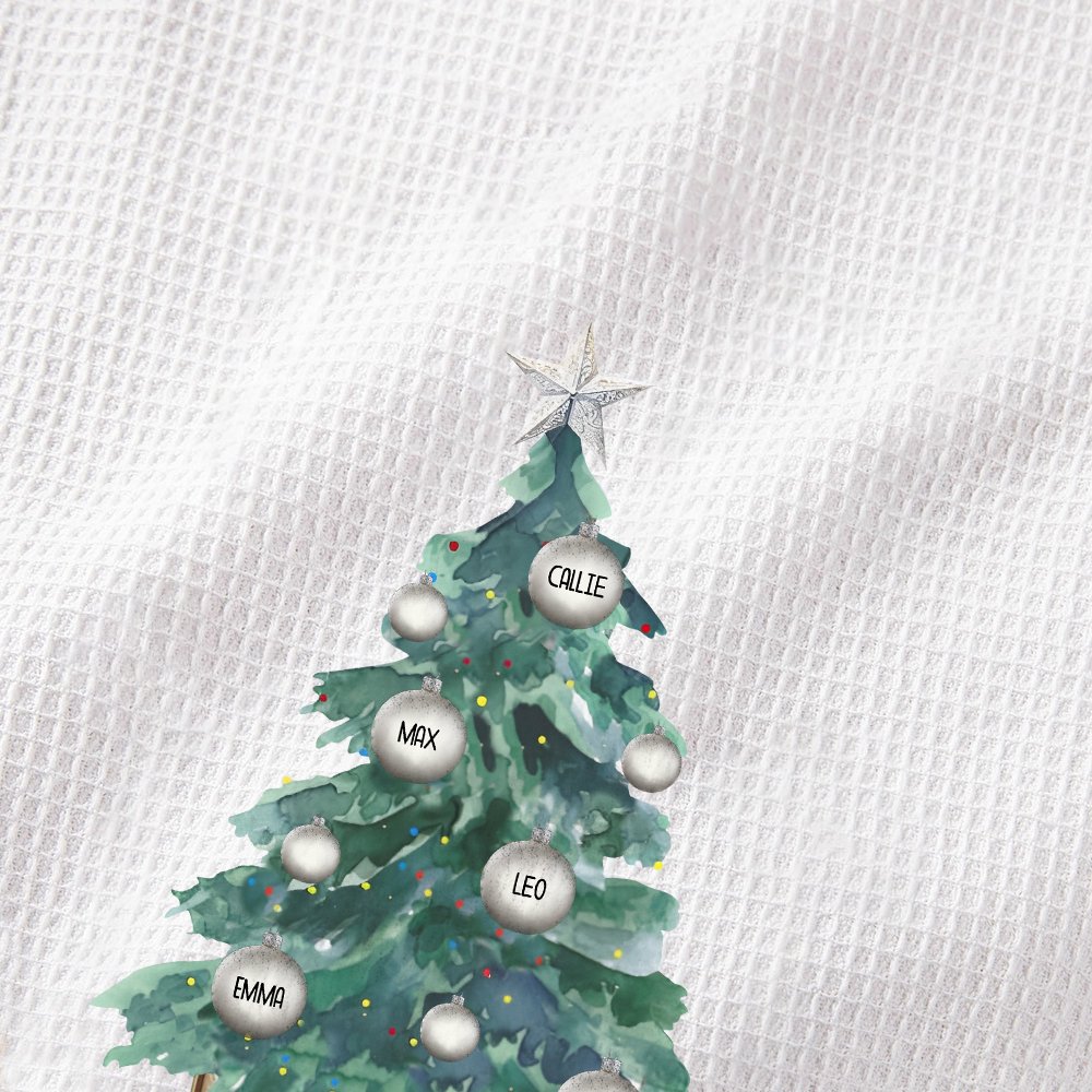 Personalized Christmas Tree 100% Cotton Absorbent Kitchen Waffle Towel with 2-8 Family Names Holiday Gift for Family 4
