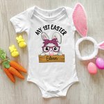 Spersonalizowany mój pierwszy wielkanocny śliczny króliczek 100% bawełny Body niemowlęce z imieniem Wielkanocny prezent na baby shower dla noworodków i nowych rodziców
