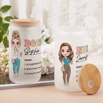 Taza de vidrio esmerilado con tapa y pajita personalizada de 20 oz con el personaje de dibujos animados de una enfermera o un médico como regalo de cumpleaños diario para el personal médico