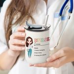 Personalised Nurse Doctor Cartoon Character 10oz Lowball Insulated Tumbler with Flip Lid and Straw Appreciation Gift for Medical Staff