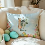 Personlig blomsterkors Peter Rabbit Eggs Mykt putetrekk med navn Hjemmeinnredning Påske Bursdag Baby Shower Gave til barn Familie