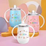 Personalised Cute Animal Friends 10oz Insulated Sippy Cup with Colourful Name and Handle  Baby Shower Birthday Gift for Toddler Kid