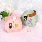 Personalisierte Mode Cartoon Girl Floral Birthstone Portable Leder Hand-held-Schmuck-Box mit Namen Travel Essentials Geburtstag Geschenk für Frauen Mädchen