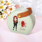 Personalisierte Mode Cartoon Girl Floral Birthstone Portable Leder Hand-held-Schmuck-Box mit Namen Travel Essentials Geburtstag Geschenk für Frauen Mädchen