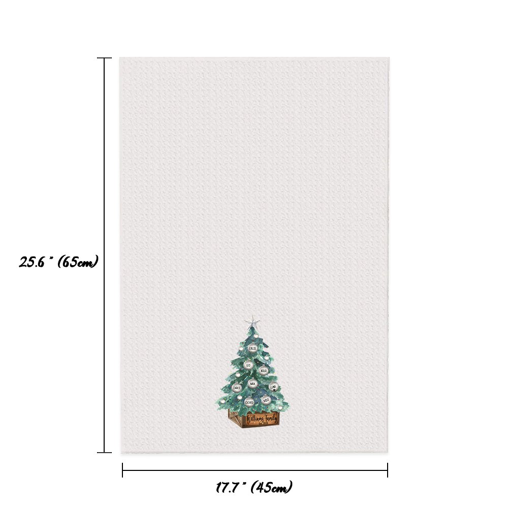 Personalized Christmas Tree 100% Cotton Absorbent Kitchen Waffle Towel with 2-8 Family Names Holiday Gift for Family 10