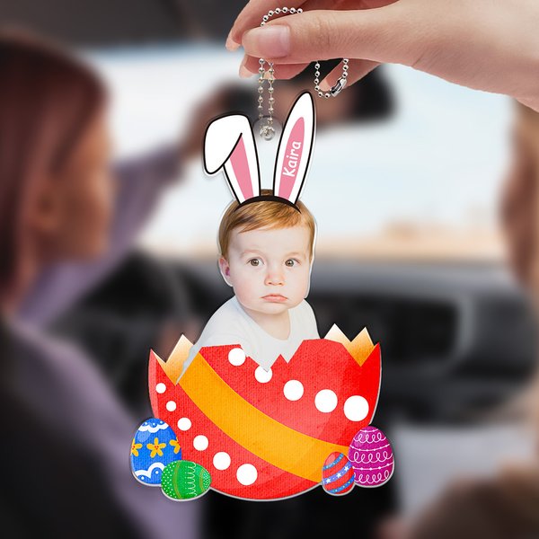 Personalisiertes Foto Osterei Ornament mit Namen Schlüsselanhänger Autozubehör Ostergeschenk für Familie