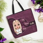 Personalized Retro Heart Cartoon Character Large Tote Bag with 1-8 Names Birthday Mother's Day Gift for Women