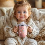 Personalised Cute Animal Friends 10oz Insulated Sippy Cup with Colourful Name and Handle  Baby Shower Birthday Gift for Toddler Kid