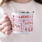 Personalisierte Herz Wiederholung Name des Paares 11oz Emaille Becher Geburtstag Valentinstag Geschenk für Paar