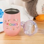 Personalised Cute Animal Friends 10oz Insulated Sippy Cup with Colourful Name and Handle  Baby Shower Birthday Gift for Toddler Kid