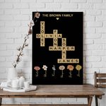 Mots croisés personnalisés Scrabble Puzzle Art Poster encadré Peinture sans cadre avec 2-8 Fleurs de naissance Anniversaire Cadeau de pendaison de crémaillère pour membre de la famille