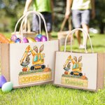 Sac en toile de jute personnalisé avec le nom du lapin de Pâques Excavatrice Cadeau de fête pour les garçons filles
