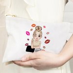 Personalisierte Canvas-Kosmetiktasche mit Kussmund Cartoon-Mode-Mädchen Namen Tragbares Reise-Essentials Geburtstag Brautjungfer Geschenk für Damen