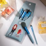 Personalized Fashion Cartoon Girl Floral Birthstone Name Makeup Brush Bag Set with 8 Pcs Makeup Brushes Travel Essentials Birthday Gift for Women