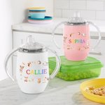 Personalised Cute Animal Friends 10oz Insulated Sippy Cup with Colourful Name and Handle  Baby Shower Birthday Gift for Toddler Kid