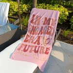 Personalised In My Engaged Era Future Oversized Absorbent Microfiber Beach Towel with Name Beach Essential Engagement Gift for Bride